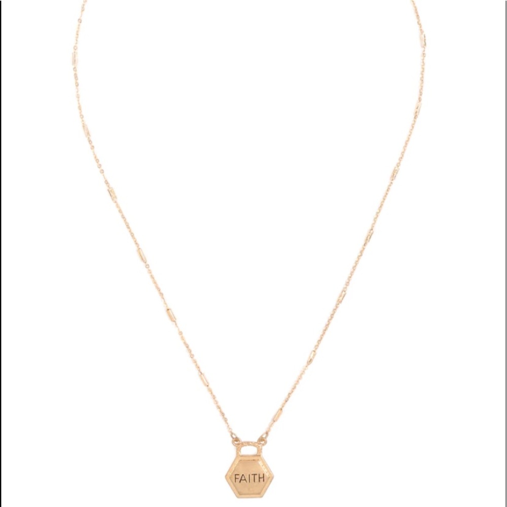 “FAITH” HEXAGON GOLD PENDANT CHARM NECKLACE - Picture 4 of 6